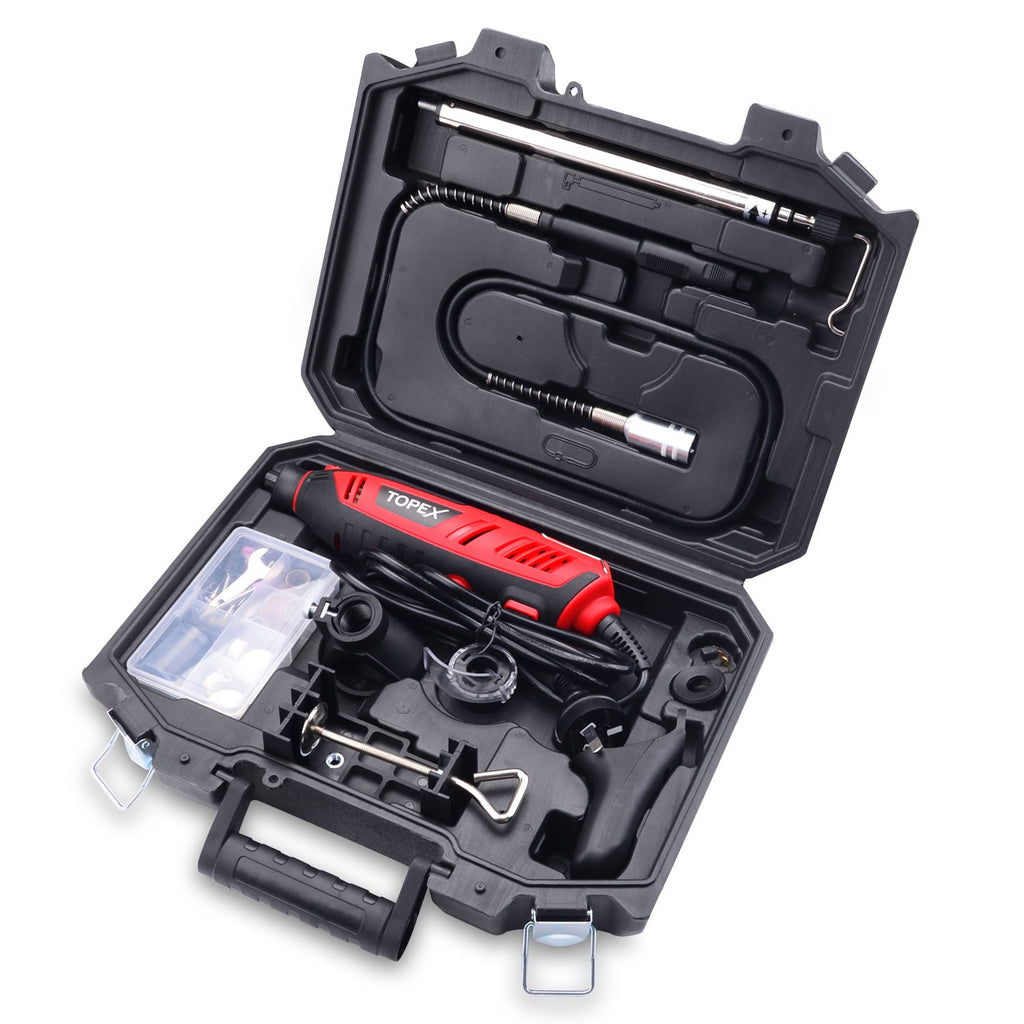 TOPEX Heavy Duty 200W Rotary Tool Set Grinder Sander Polisher Flex Shaft Multiple Accessories