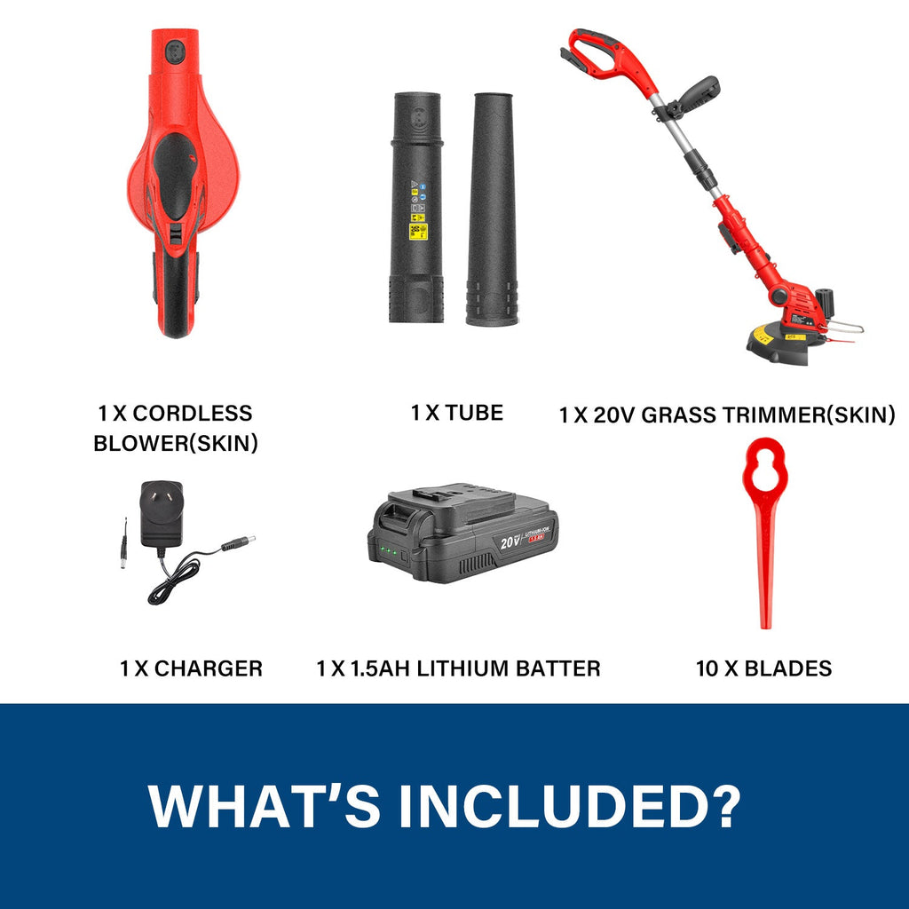 TOPEX 20V Cordless Blower and Grass Trimmer Combo Kit w/ Battery