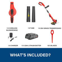 Load image into Gallery viewer, TOPEX 20V Cordless Blower and Grass Trimmer Combo Kit w/ Battery