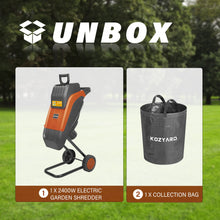 Load image into Gallery viewer, KOZYARD 2400W Electric Wood Chipper Garden Shredder w/ Collection Bag &amp; Feed Baffle