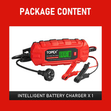 Load image into Gallery viewer, TOPEX Car Battery Charger, 4A 6V/12V Smart Automatic Battery Charger Maintainer with LCD Display for Lead Acid, LiFePo4 Battery in Truck, Motorcycle