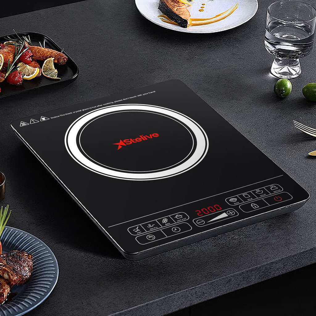 Stelive 2000W Electric Induction Cooktop Portable Kitchen Cooker 8 Power Levels Electric Burner Induction Cooker with Sensor Touch (Black)