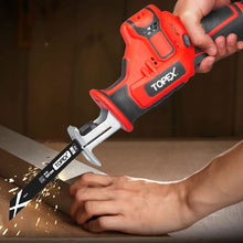 Load image into Gallery viewer, TOPEX 12V Cordless Reciprocating Saw w/  2 Saw Blades &amp; Clamping Claw  Cutting Depth 65 mm
