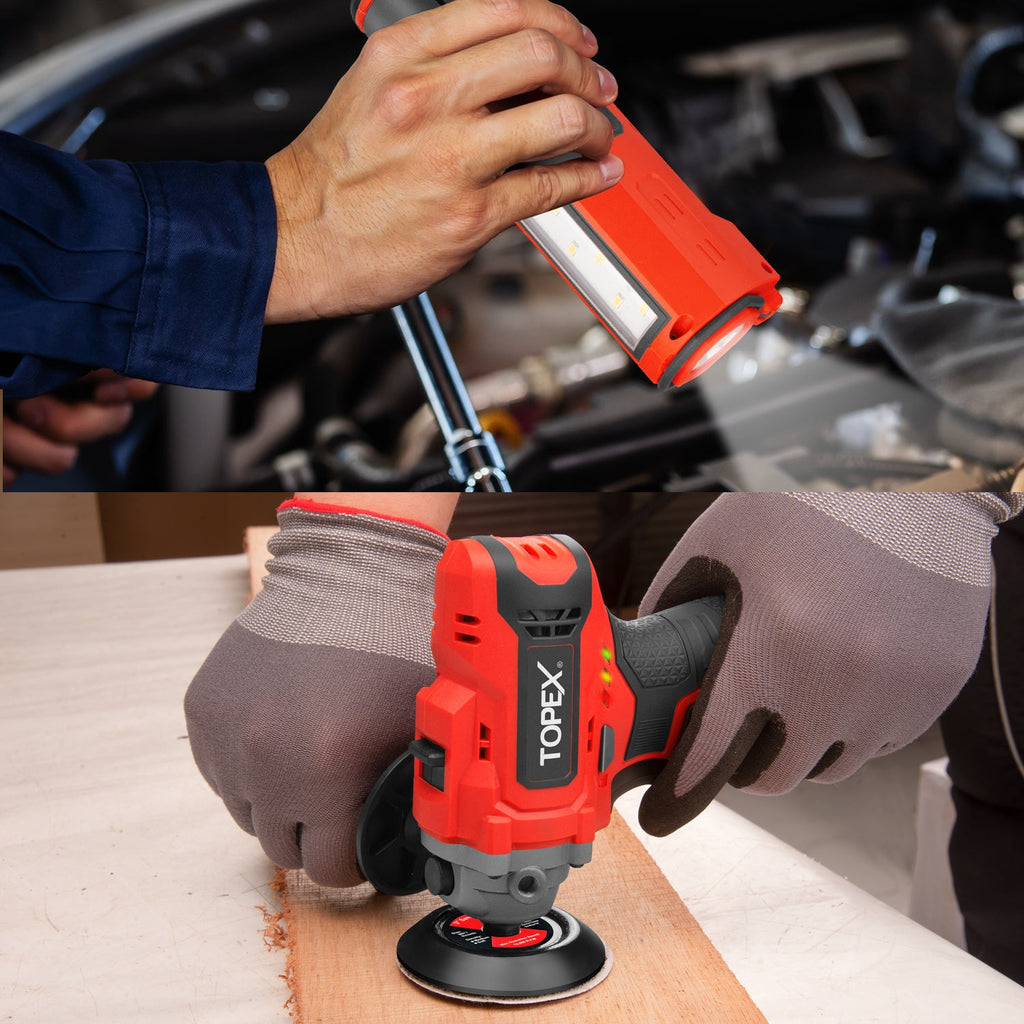 TOPEX 12V Cordless Polisher Lithium-Ion LED Torch w/ Battery & Charger