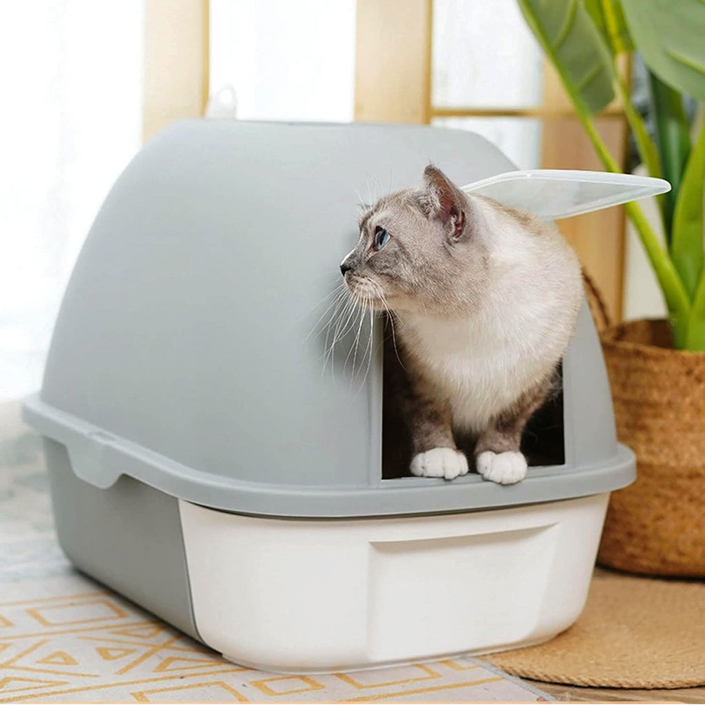 truepal Cat Litter Box Front Entry With Lid Fully Enclosed, Anti-splashing Kitty Pet Toliet Box With Scoop,532x410x406mm,Grey