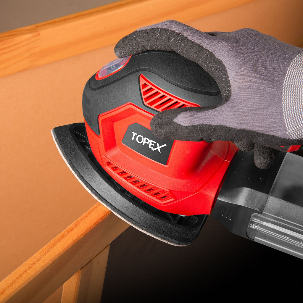 TOPEX 200w Electric Detail Sander with Sandpaper Polisher&Dust Box Small Triangular Palm Sander