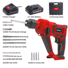 Load image into Gallery viewer, TOPEX 20V Max Lithium Cordless Rotary Hammer Drill Kit w/Battery Charger Bits