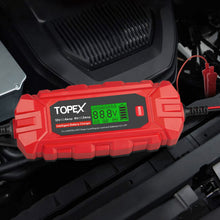 Load image into Gallery viewer, TOPEX Car Battery Charger, 4A 6V/12V Smart Automatic Battery Charger Maintainer with LCD Display for Lead Acid, LiFePo4 Battery in Truck, Motorcycle