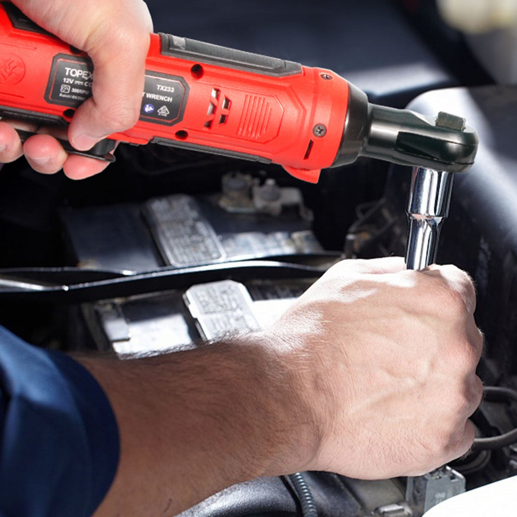 TOPEX 3/8" 12V Cordless Electric Ratchet Wrench 45NM/33.2ft-lbs 300RPM Variable Speed & LED Light