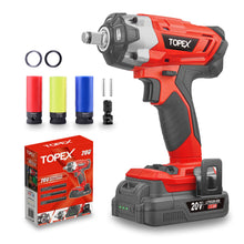 Load image into Gallery viewer, TOPEX 2 in 1 20V Cordless Impact Wrench Driver 1/2&quot; w/ Sockets Battery &amp; Charger (one battery)
