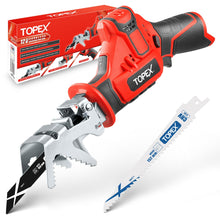 Load image into Gallery viewer, TOPEX 12V Cordless Reciprocating Saw w/ 2 Saw Blades &amp; Clamping Claw Cutting Depth 65 mm Skin Only without Battery
