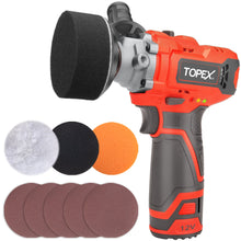 Load image into Gallery viewer, TOPEX 12V Cordless Polisher 3&quot; Mini Car Detailing Buffer &amp; Sander w/ Battery &amp; Charger