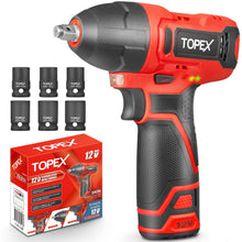 Load image into Gallery viewer, TOPEX 12V Cordless Impact Wrench with 3/8-Inch Chuck, Torque Max 120 N.m, 6 Sockets