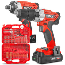 Load image into Gallery viewer, TOPEX 20V Cordless Hammer Drill Impact Driver Power Tool Combo Kit w/ Drill Bits