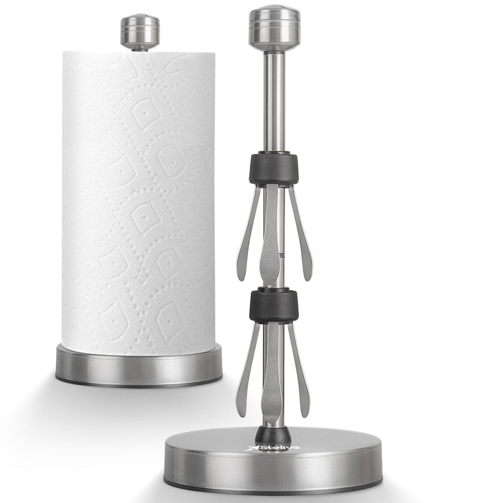 Stelive 11-Inch Paper Towel Holder, Free-Standing Kitchen Roll Holder, Weighted Paper Towel Dispenser with Suction Cup Base, One-Handed Tear, Stainless Steel