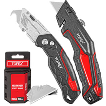 Load image into Gallery viewer, TOPEX Deluxe Folding Utility Knife 2 Piece Lock Back Auto Load Total 58 Blades