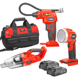 TOPEX 20V Cordless Combo Kit Tyre Inflator Handheld Vacuum Cleaner LED Torch w/ Tool Bag
