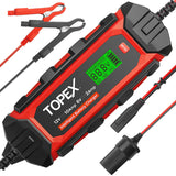 TOPEX Car Battery Charger, 10A 6V/12V Smart Automatic Battery Charger Maintainer with LCD Display for Lead Acid, LiFePo4 Battery in Truck, Motorcycle