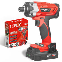 Load image into Gallery viewer, TOPEX Cordless Impact Driver 1/4&quot; Hex Drive w/ 20V Li-ion Battery &amp; Charger