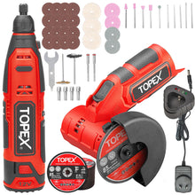 Load image into Gallery viewer, TOPEX 12V Cordless Rotary Tool Speed 5000-25000rpm With 12V Cordless Angle Grinder,12V 2.0Ah Lithium-Ion Battery&amp;14.4V /0.4A charger