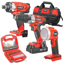 Load image into Gallery viewer, TOPEX 20V Cordless Hammer Drill Impact Driver Power Tool Combo Kit w/ Drill Bits &amp; Tool Bag