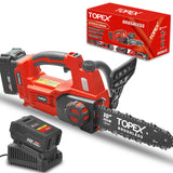TOPEX Cordless Brushless Chainsaw Electric Saw w/ 20V 4.0AH Battery Fast Charger