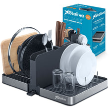 Load image into Gallery viewer, Stelive Foldable Dish Drying Rack with Dual Parts for Kitchen Counter Space-Saving Rack - Rustproof Removable Utensil Drainer &amp; Drainage Spout, Gray