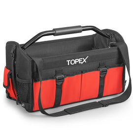 TOPEX 16 Inch Tool Bag, Multi-pocket Tool Organiser, High Bearing Wide Mouth Tool Tote Bag with Adjustable Shoulder Strap, Foldable, Rotatable Steel Handle