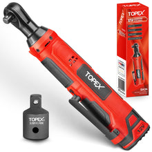 Load image into Gallery viewer, TOPEX 3/8&quot; 12V Cordless Electric Ratchet Wrench 45NM/33.2ft-lbs 300RPM Variable Speed &amp; LED Light