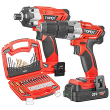 Load image into Gallery viewer, TOPEX 20V Cordless Hammer Drill Impact Driver Power Tool Combo Kit w/ Drill Bits