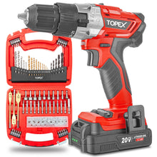 Load image into Gallery viewer, TOPEX 20V Max Cordless Hammer Drill w/ Li-Ion Battery &amp; Drill Bit Set
