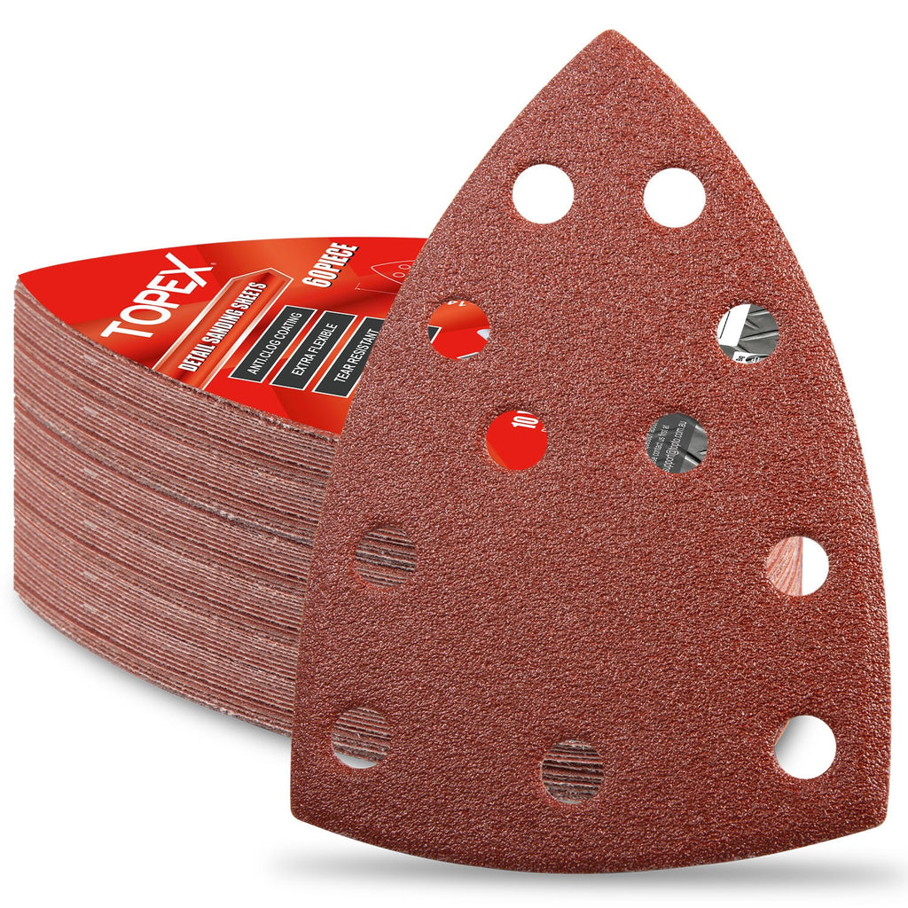 TOPEX Detail Sanding Sheets, 102x148mm, 10x40,60,80,100,120,240 Oxide Sandpaper Sanding Paper Pads Abrasive Sheet Hook&Loop Mixed Grits Coarse Accessories for TOPEX Sanders