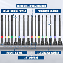 Load image into Gallery viewer, TOPEX 16Pcs Magnetic Impact Nut Driver Set Impact Grade Socket Extension Power Drill Bit Extensions Hex Shank Adapter Drill Nut Driver Tool Accessory