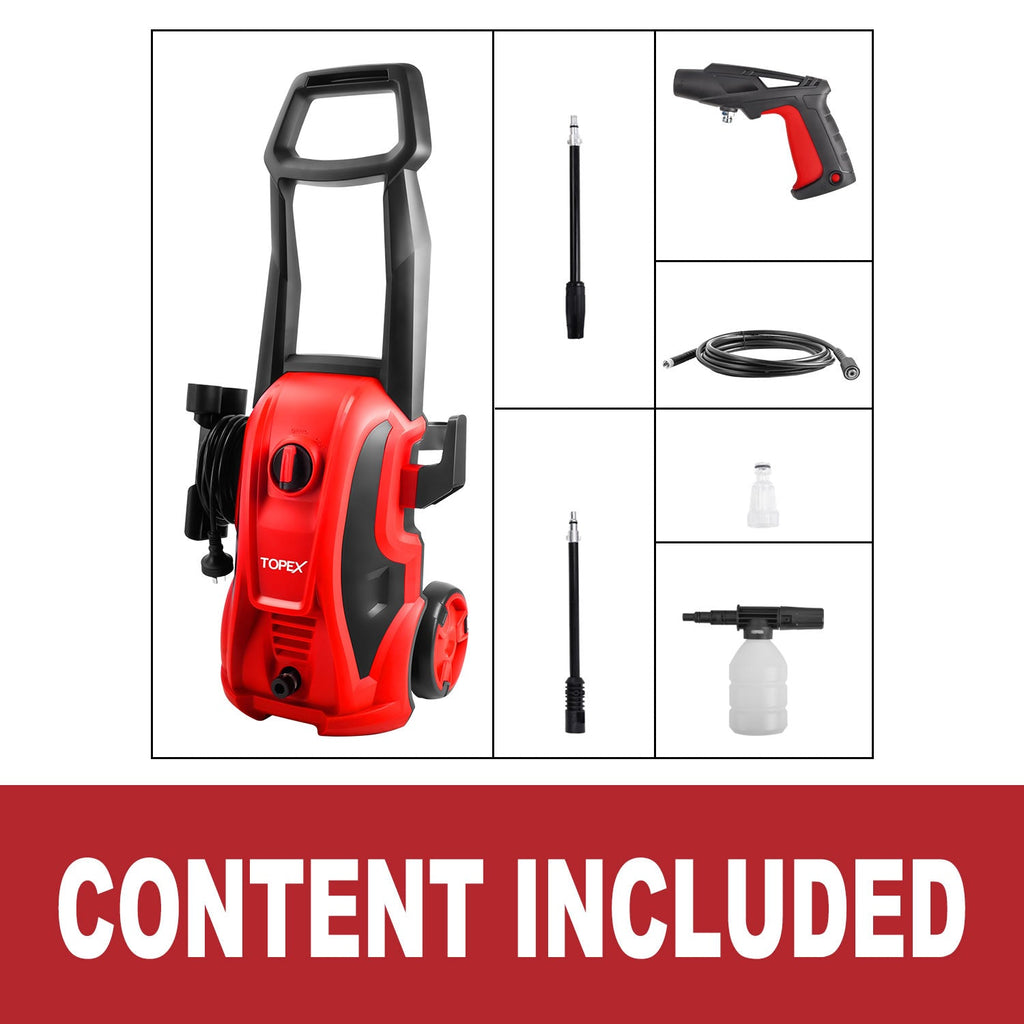 TOPEX 1600W Pressure Washer High-pressure cleaner, Adjustable spray gun