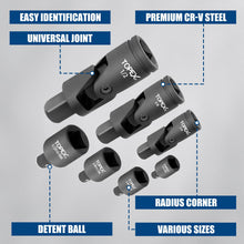Load image into Gallery viewer, TOPEX 7-piece socket adaptor set 1/4&quot; 3/8&quot; and 1/2&quot; universal joint socket adaptor