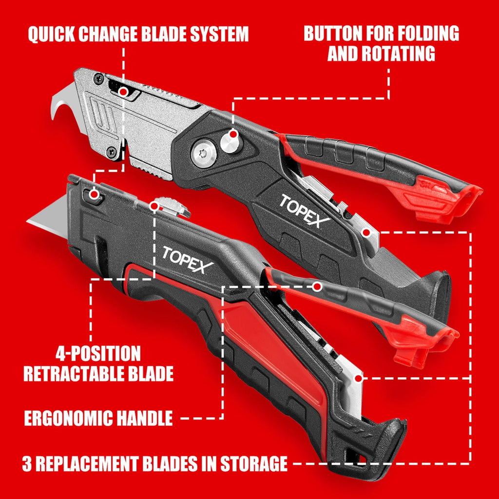 TOPEX Deluxe Folding Utility Knife 2 Piece Lock Back Auto Load Total 58 Blades