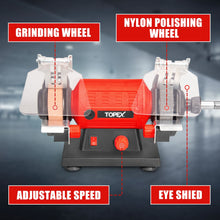Load image into Gallery viewer, TOPEX 120W Bench Grinder w/ 2 Grinding Wheels&amp; Adjustable Tool Rests&amp; Eye-Protecting Shields&amp; Static Wheel Guards
