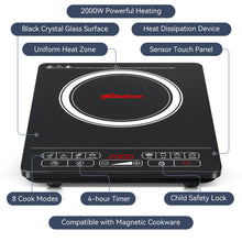 Load image into Gallery viewer, Stelive 2000W Electric Induction Cooktop Portable Kitchen Cooker 8 Power Levels Electric Burner Induction Cooker with Sensor Touch (Black)