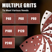 Load image into Gallery viewer, TOPEX Detail Sanding Sheets, 102x148mm, 10x40,60,80,100,120,240 Oxide Sandpaper Sanding Paper Pads Abrasive Sheet Hook&amp;Loop Mixed Grits Coarse Accessories for TOPEX Sanders