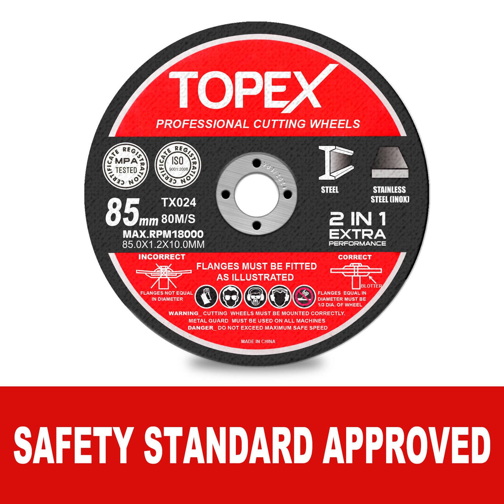 TOPEX 50-Piece 85mm Professional Cutting Wheels Discs 2 in 1 Steel Inox Ultra Thin