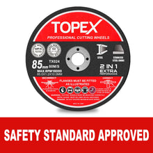 Load image into Gallery viewer, TOPEX 50-Piece 85mm Professional Cutting Wheels Discs 2 in 1 Steel Inox Ultra Thin