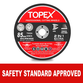 TOPEX 50-Piece 85mm Professional Cutting Wheels Discs 2 in 1 Steel Inox Ultra Thin