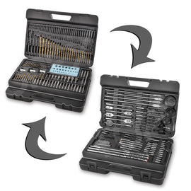 TOPEX 204PC Combination Titanium Drill Bit Set Screw Bits for Metal Wood Masonry