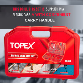 TOPEX 246PCs Combination Drill Bit Set Screw Bits Titanium for Metal Wood Masonry