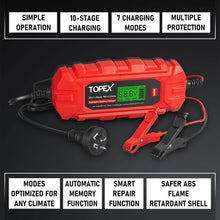 Load image into Gallery viewer, TOPEX Car Battery Charger, 4A 6V/12V Smart Automatic Battery Charger Maintainer with LCD Display for Lead Acid, LiFePo4 Battery in Truck, Motorcycle