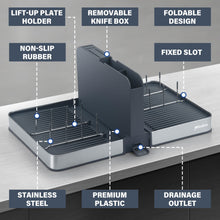 Load image into Gallery viewer, Stelive Foldable Dish Drying Rack with Dual Parts for Kitchen Counter Space-Saving Rack - Rustproof Removable Utensil Drainer &amp; Drainage Spout, Gray