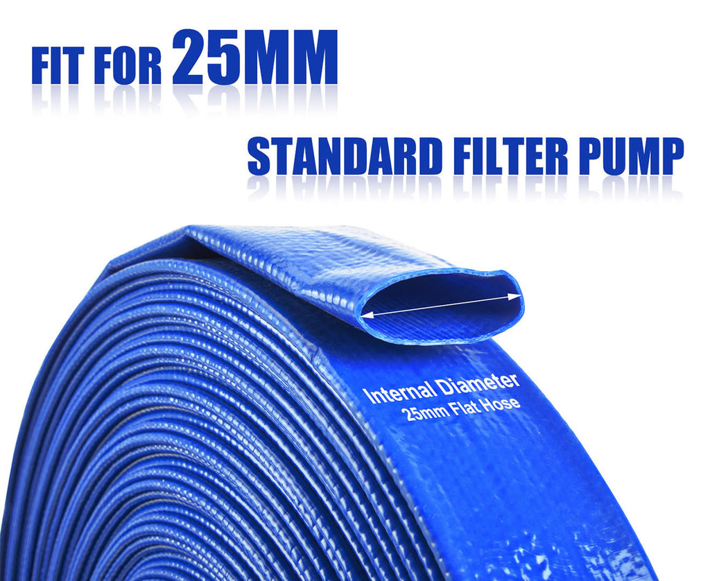 TOPEX 25mm 1" X 25m Submersible water Pump PVC Layflat Hose Kit