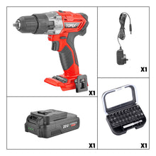 Load image into Gallery viewer, TOPEX 20V Max Cordless Hammer Drill w/ Li-Ion Battery &amp; Screwdriver Bit Set