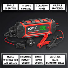 Load image into Gallery viewer, TOPEX Car Battery Charger, 10A 6V/12V Smart Automatic Battery Charger Maintainer with LCD Display for Lead Acid, LiFePo4 Battery in Truck, Motorcycle
