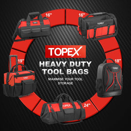 TOPEX 18 Inch Tool Backpack, 21 Pockets Inside and Outside Tool Organiser, Premium Fabric Tool Bag with Tough Bottom, for Home  and Workshop Organisations